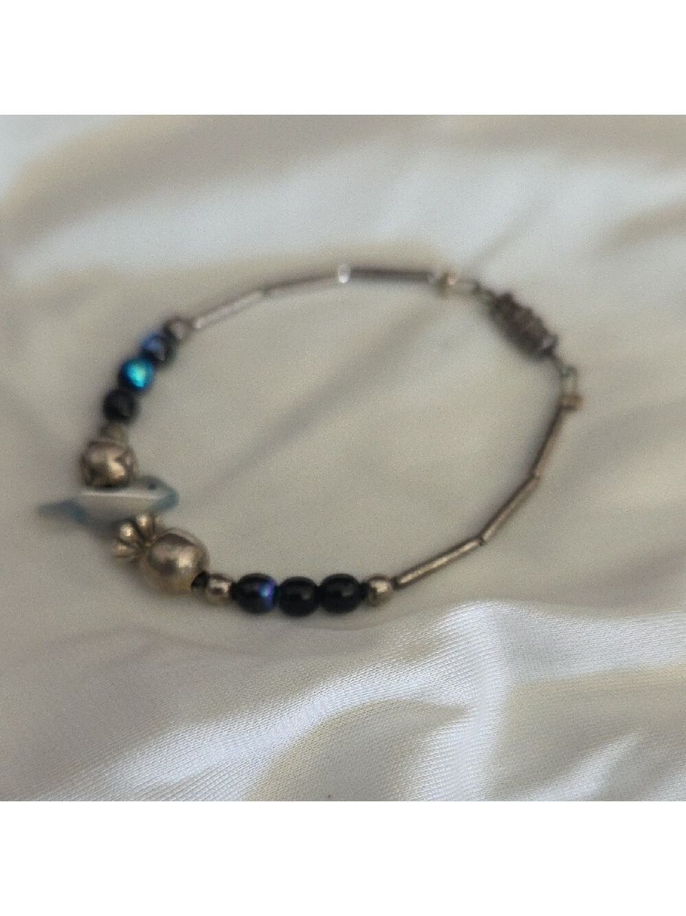 Silver Blue Beaded Bracelet